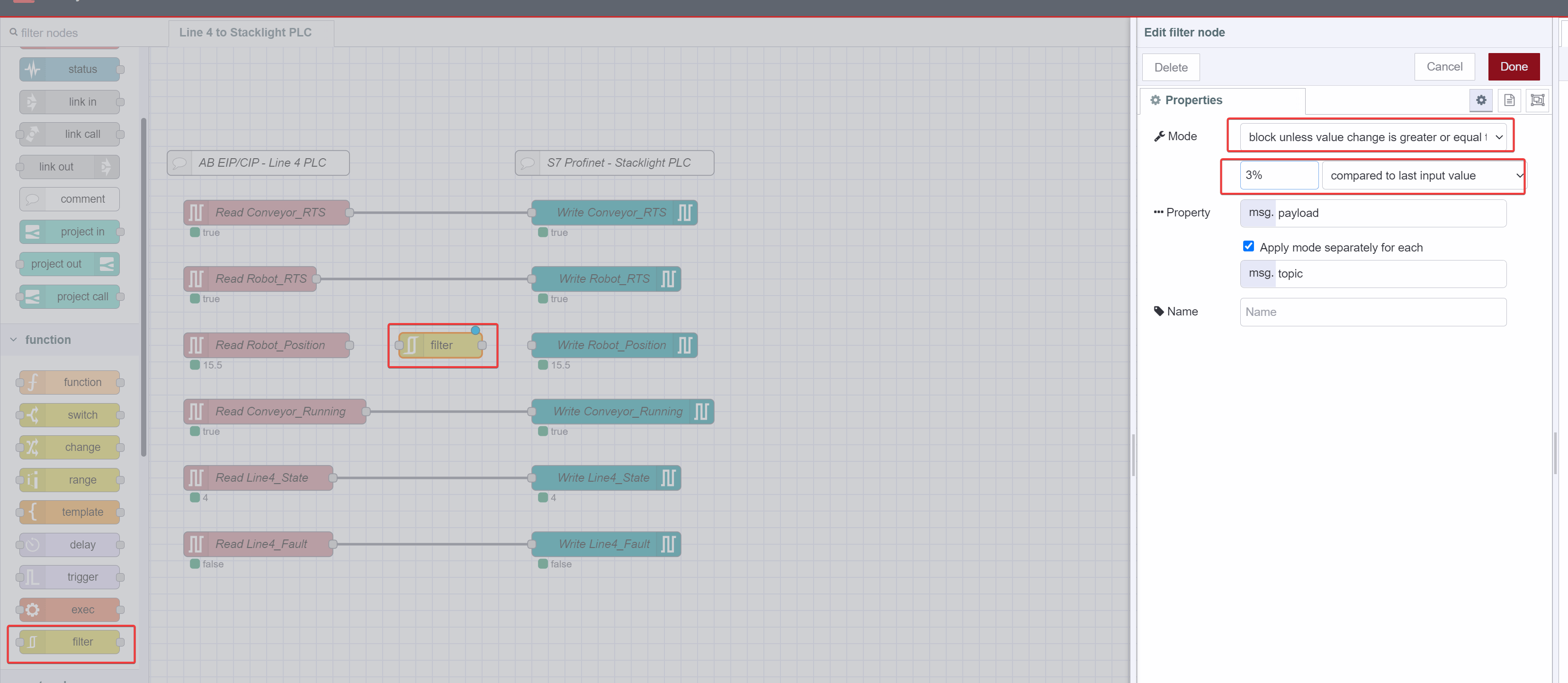 "Screenshot showing the Filter node Configuration"