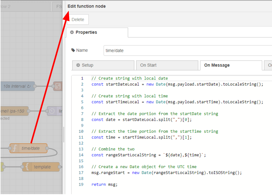 "Screenshot of the function node properties tab"