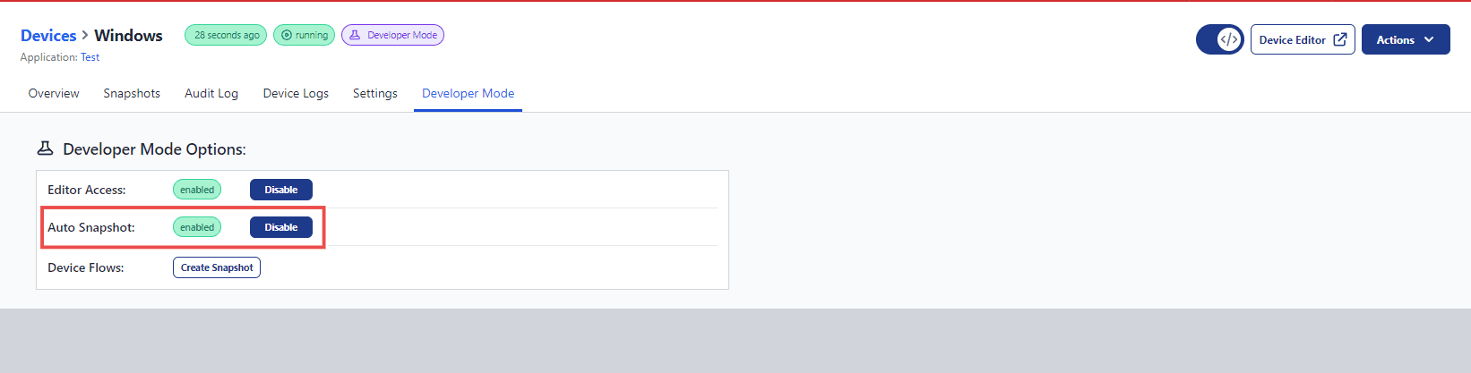 Image showing option to enable/disable auto-snapshots for devices