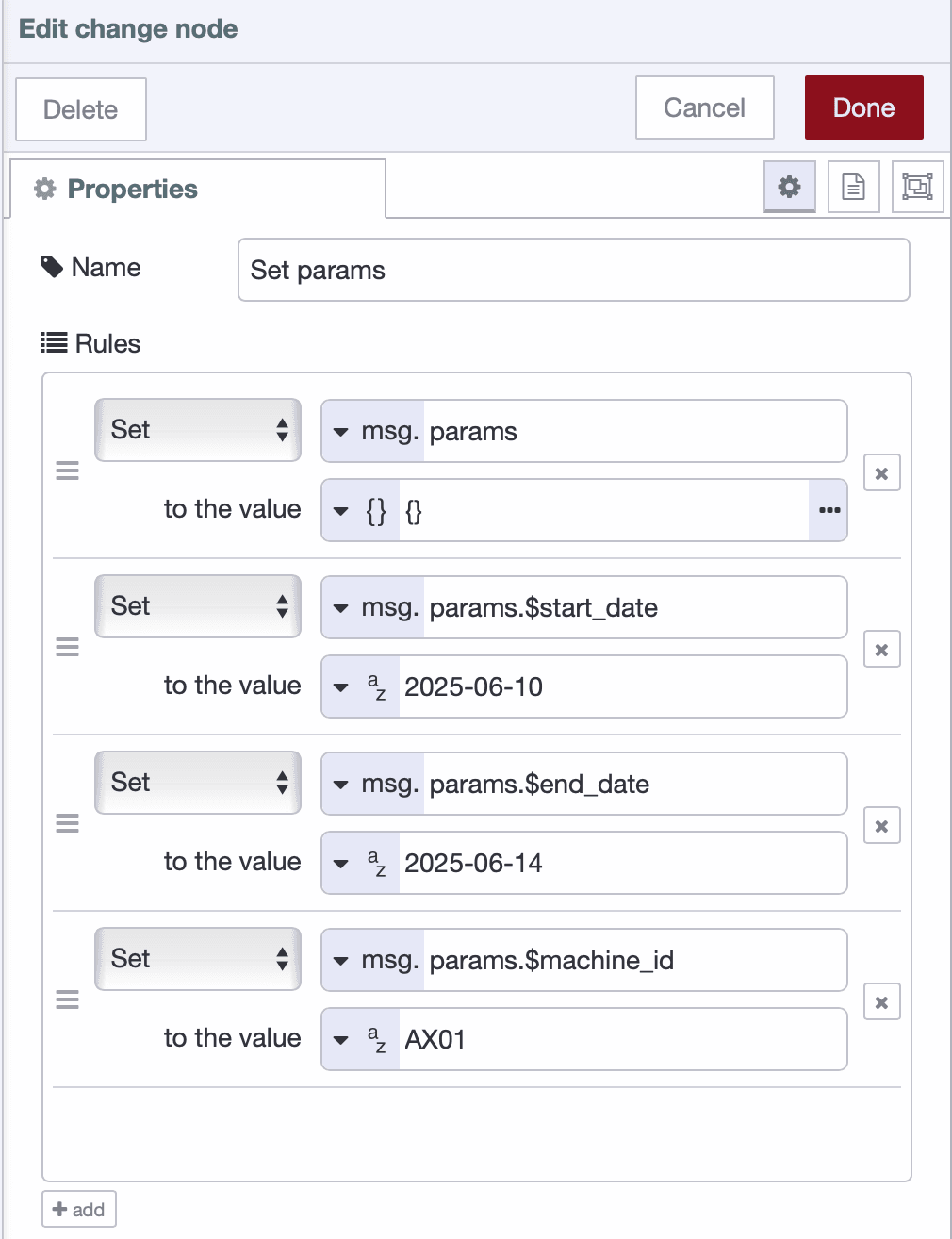 Change node setting parameters