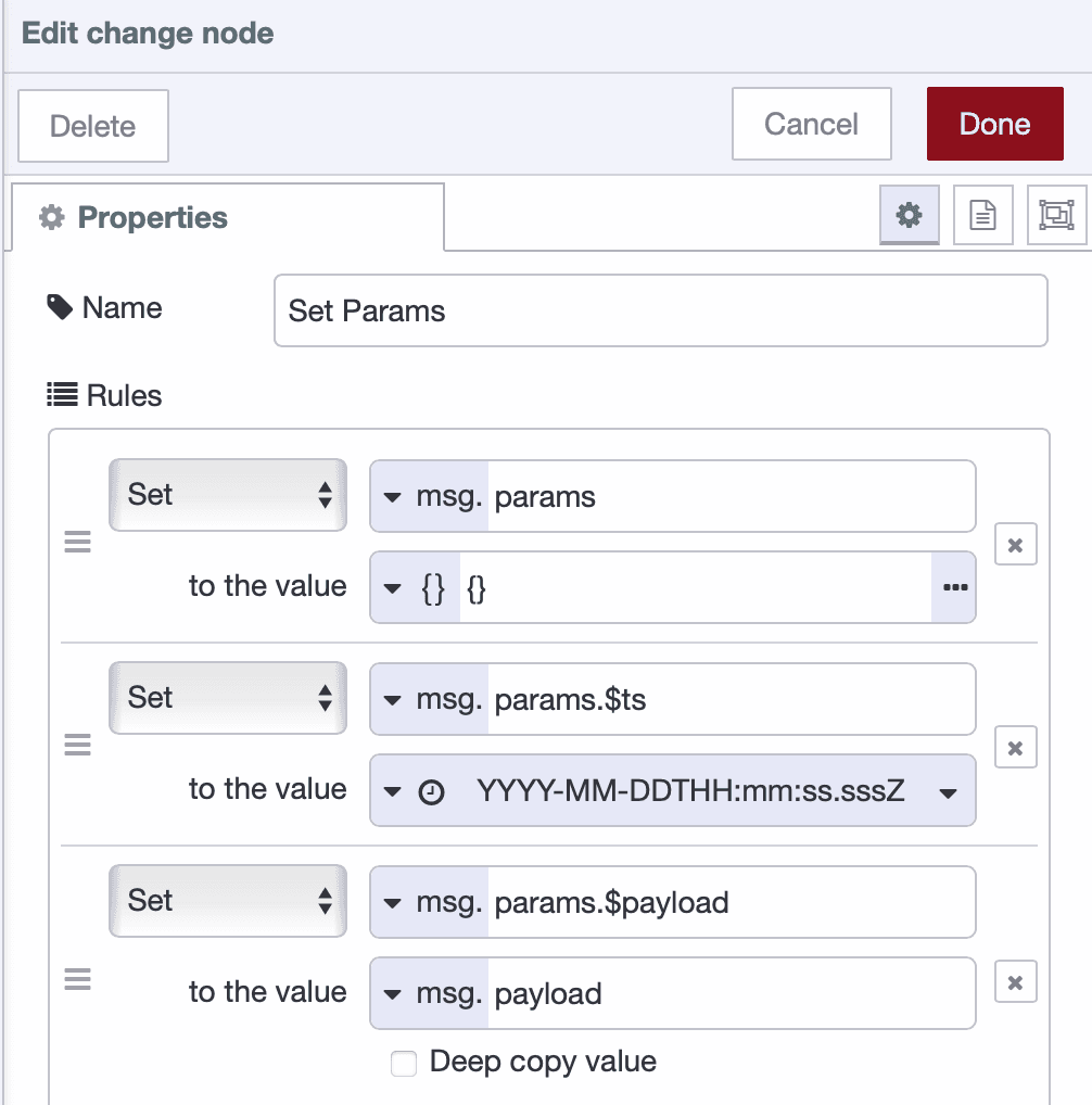Change node rules for preparing SQLite insert parameters
